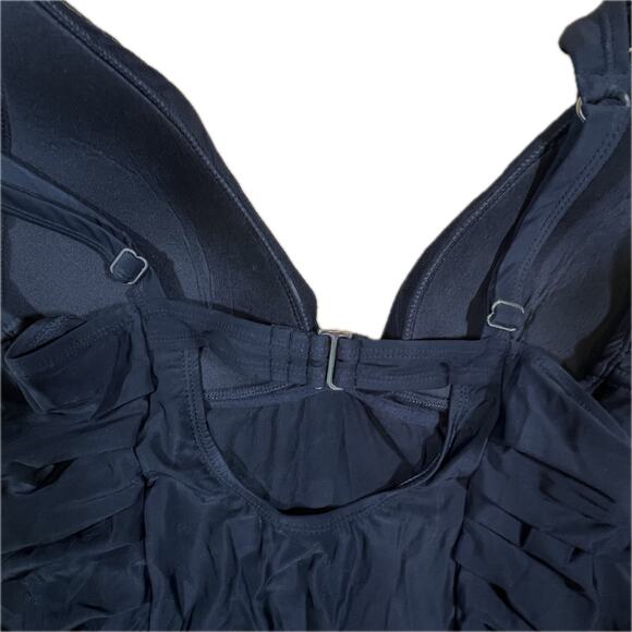 Black V Neck Ruched One Piece Swimsuit Skirted Tummy Control Swimwear Womens 4X - Picture 8 of 10
